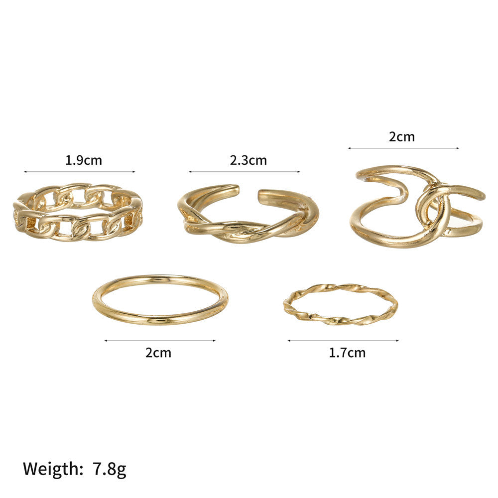Minimalist Geometric Round Plated Alloy Ring Set for Women