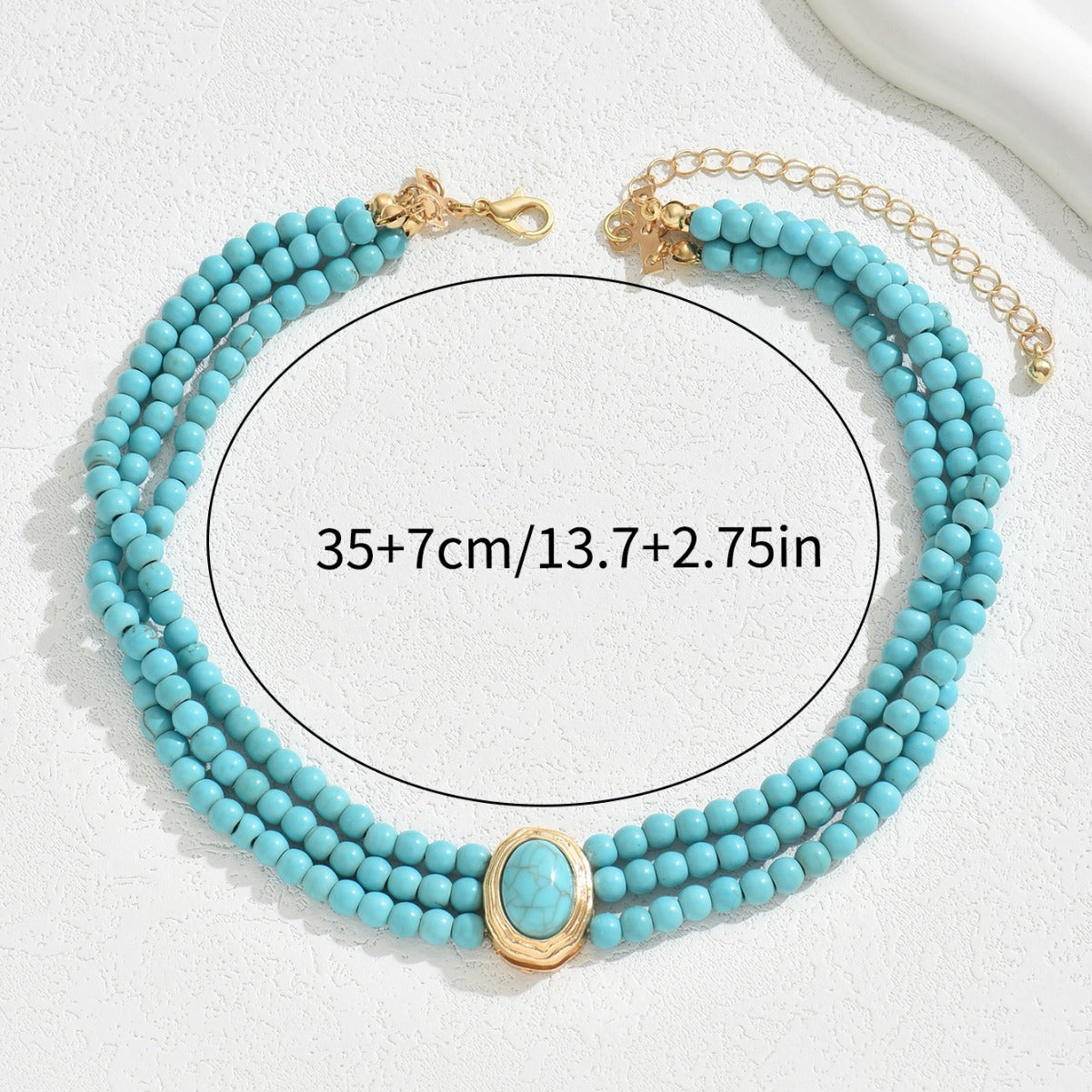 Collana Minimalista Francese Vintage Geometrica con Perline e Dettagli Turchesi, Ciondolo in Lega su Catena di Perle, Collana Lunga a Strati per Clavicola da Donna