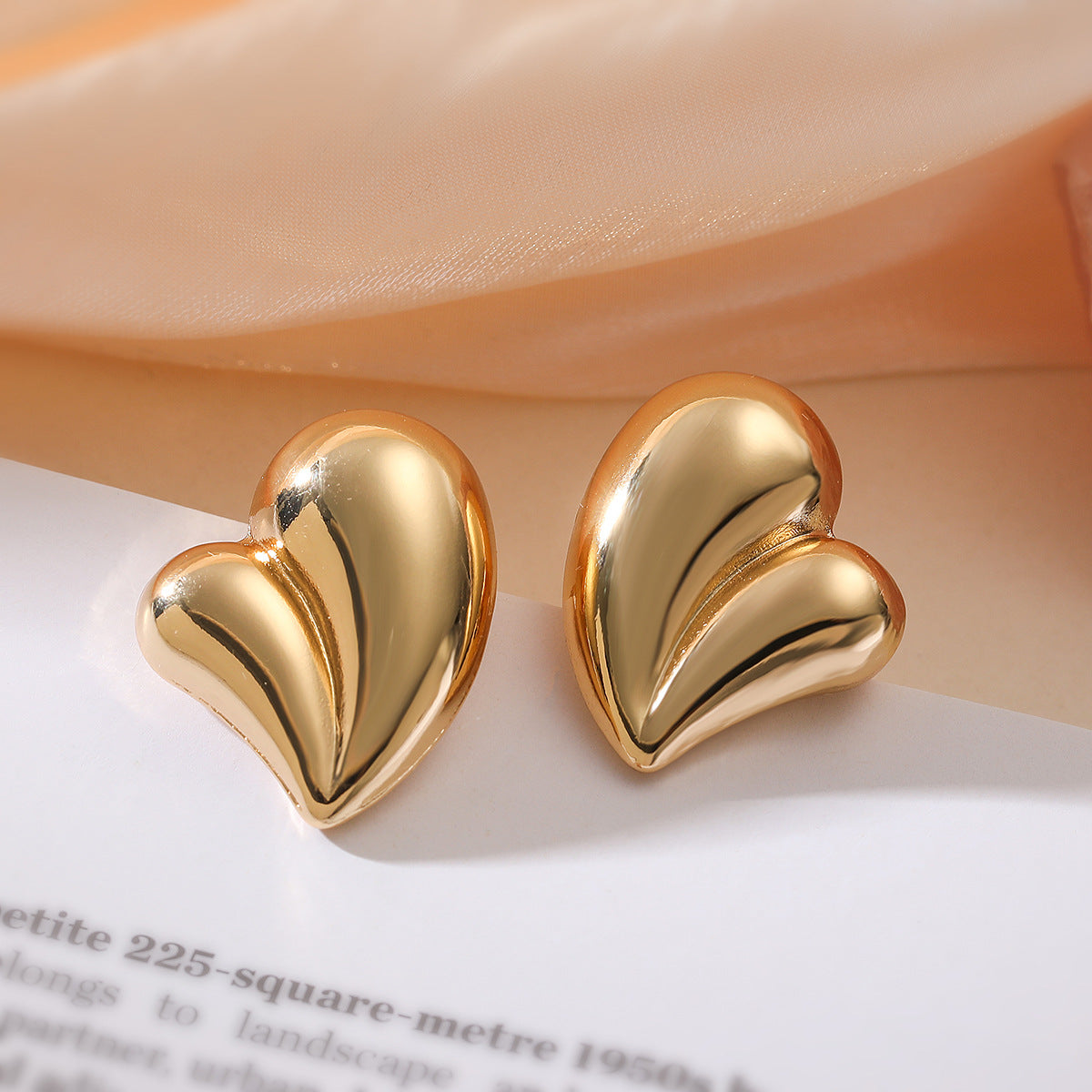 Minimalist Heart-Shaped Copper Earrings with Gold Plating for Women