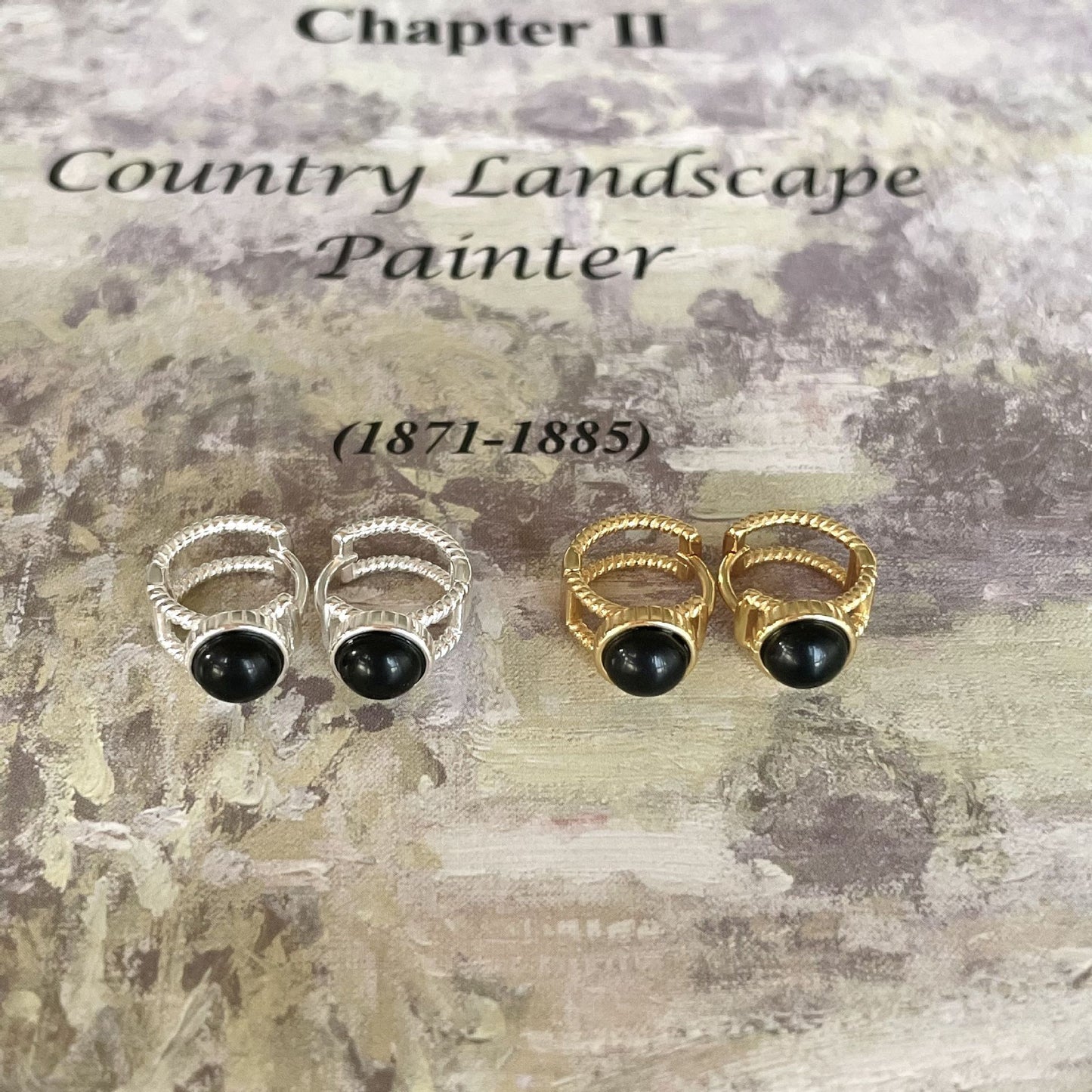 Aretes de ónix negro geométricos minimalistas en plata de ley 925 con acabado chapado