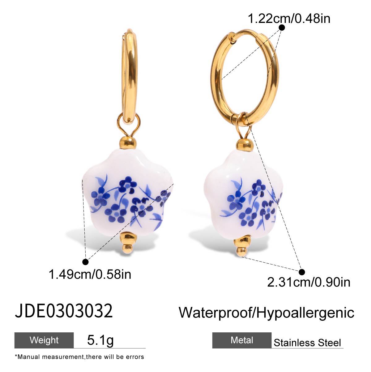 Orecchini da donna geometrici minimalisti in acciaio inossidabile con intarsio in ceramica e finitura placcata