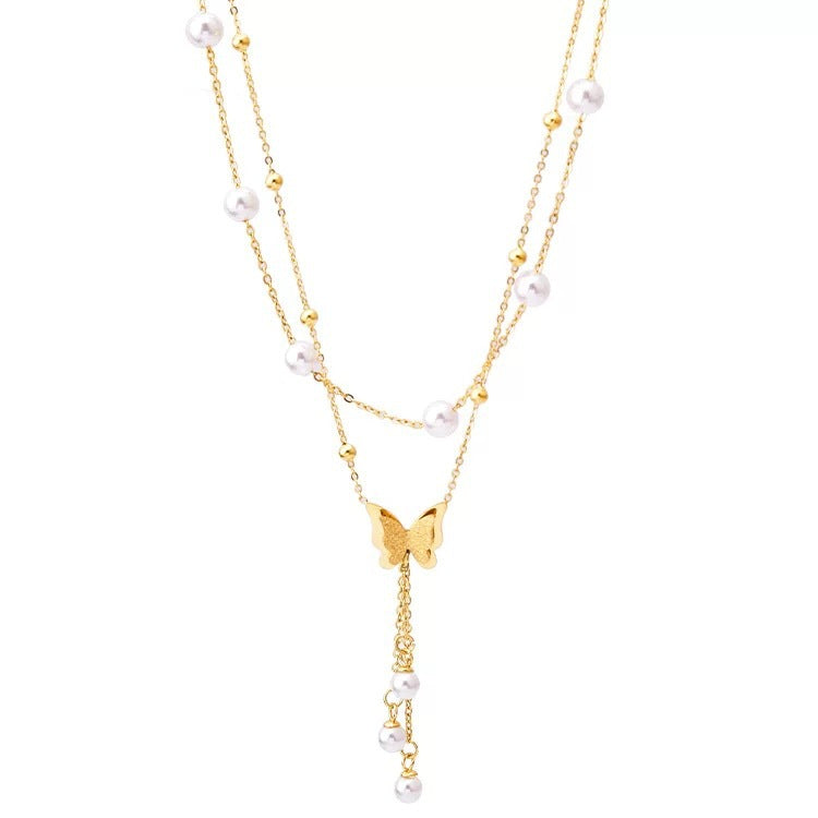 Metallic Butterfly Titanium Steel Necklace for Women