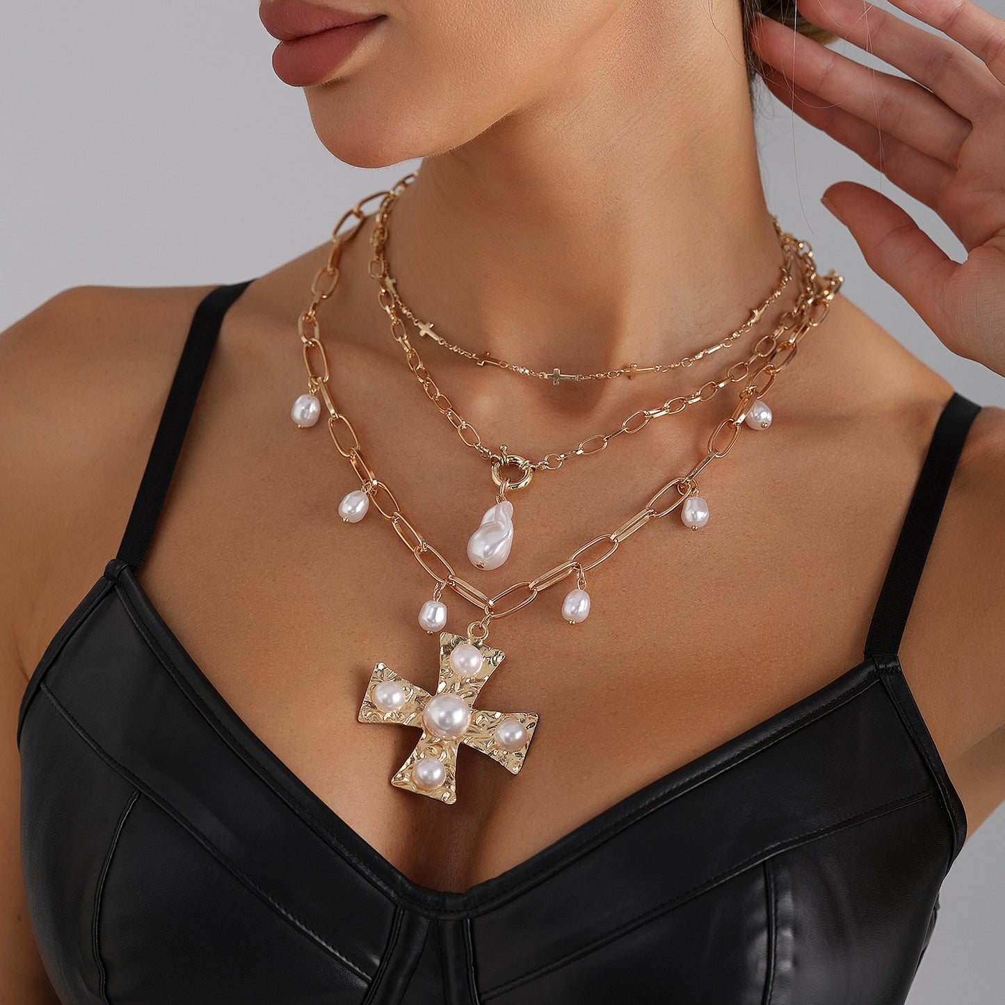Gold Plated Alloy Cross Pendant Necklace for Women