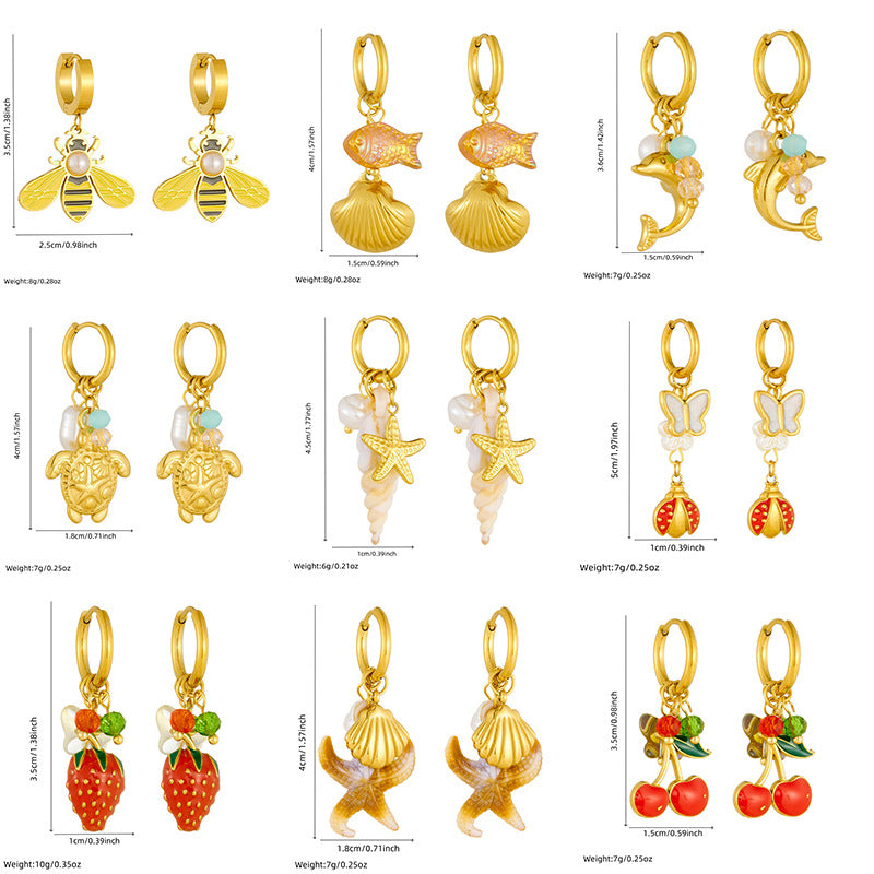 Sweet Stainless Steel Drip Oil Plated Butterfly Fruit Drop Earrings