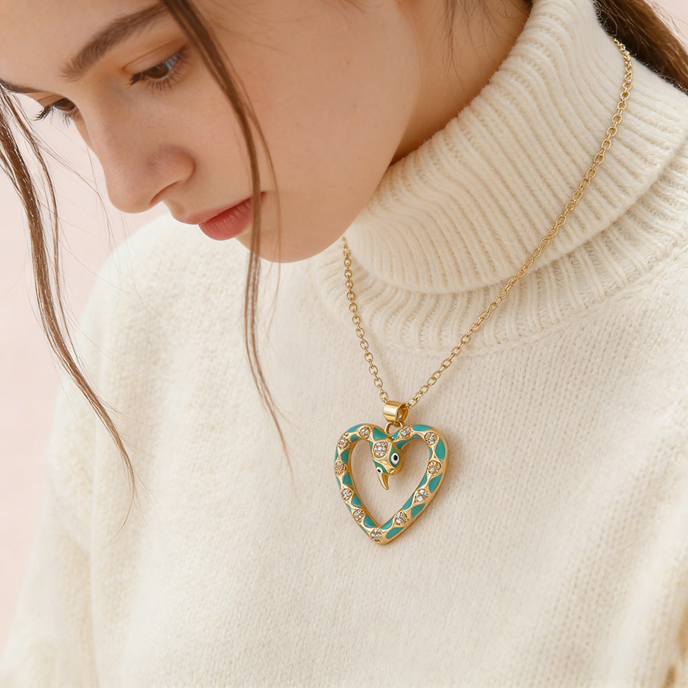 Luxury Elegant Snake Geometric Brass Drip Oil Cubic Zirconia Pendant Necklace Cable Chain for Women