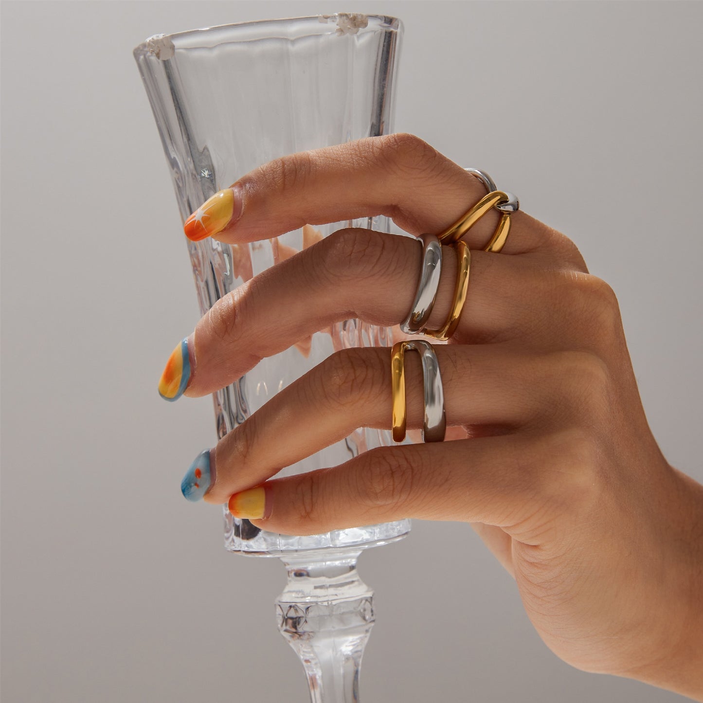Geometric Plated Stainless Steel Ring for Women