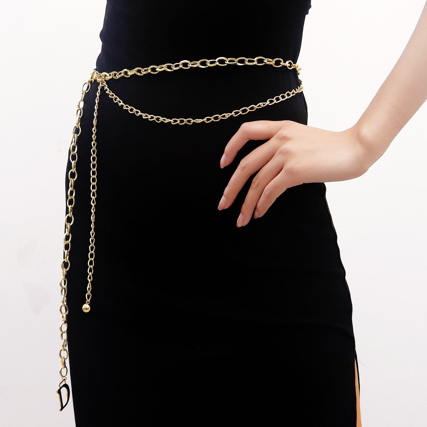Casual Punk Double Layer Shell Heart Letter D Body Chain for Women