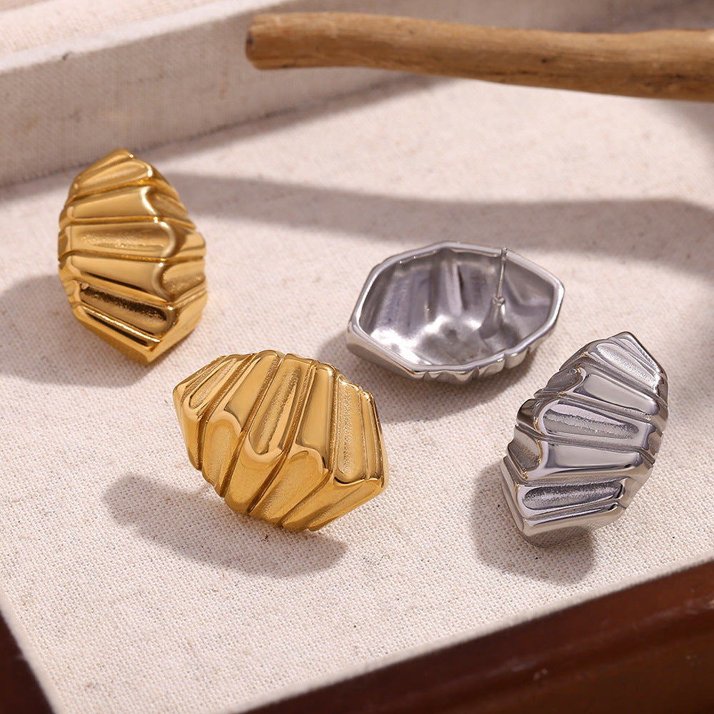 Minimalist Irregular Geometric Stainless Steel Ear Studs with 18K Gold Plating for Women