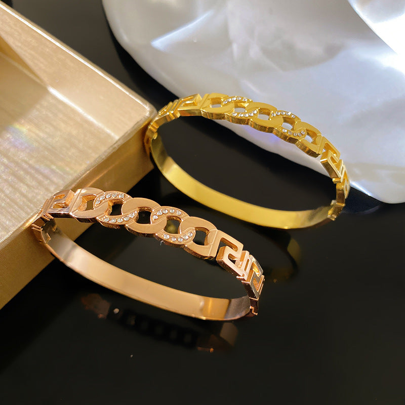Vintage Greek Key Knot Plated Titanium Steel Bracelet