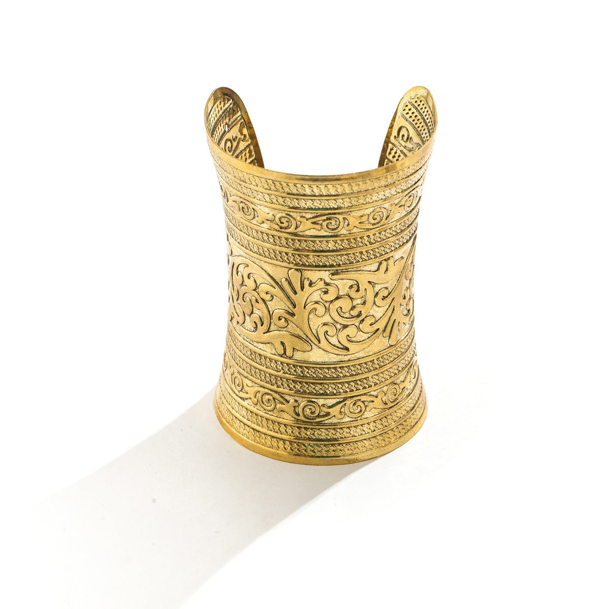 Pulsera ajustable de estilo punk para mujer con grabado floral y acabado metálico galvanizado