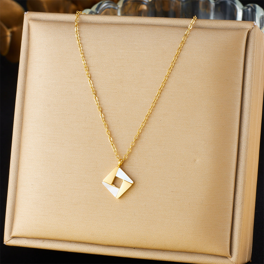 Minimalist Gold Plated Stainless Steel Layered Necklace with Heart Floral and Geometric Pendants