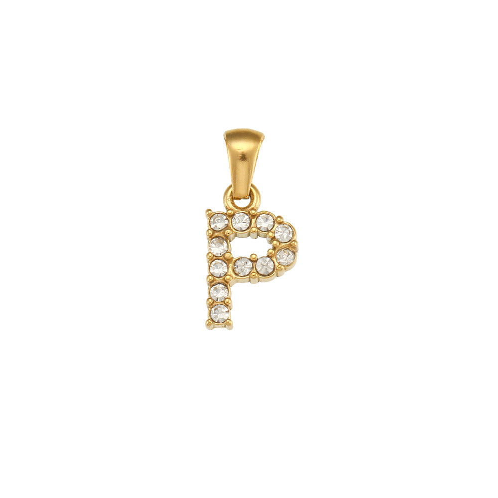 Minimalist Letter Pendant Necklace Stainless Steel with 18K Gold Plating Micro-Pave Zirconia and Pearl Accents