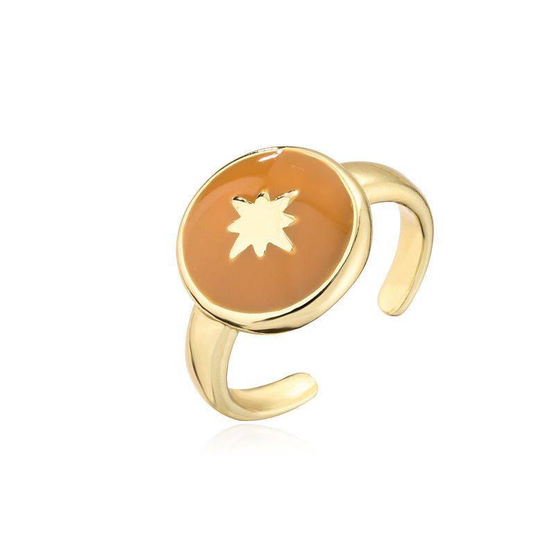 Geometric Drip Oil Gold Plated Brass Ring for Women