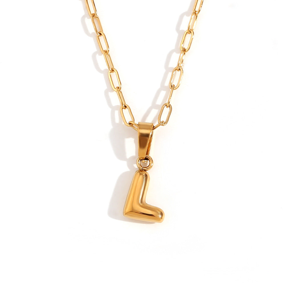Minimalist Fashion Letter Pendant Necklace in Stainless Steel with 18K Gold Plating, Bubble-Inspired Mini Safety Pin Design for Women