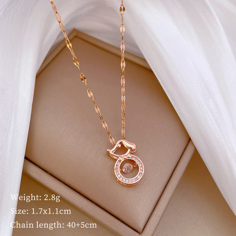 Luxury Minimalist Sweet Geometric Rhinestone Pendant Necklace for Women Titanium Steel O-Chain