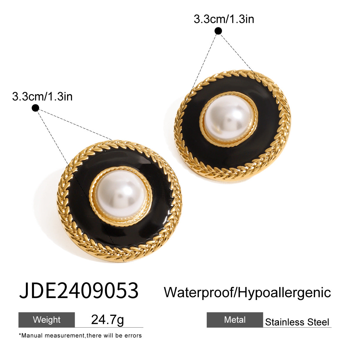 Orecchini da donna in acciaio al titanio placcati in smalto rotondo geometrico alla moda, placcati oro 18K