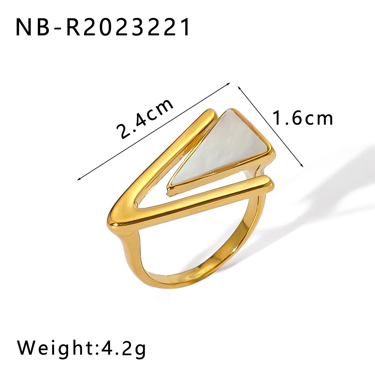 Vintage Minimalist Geometric Stainless Steel Ring with White Natural Shell Inlay and 18K Vacuum Plating
