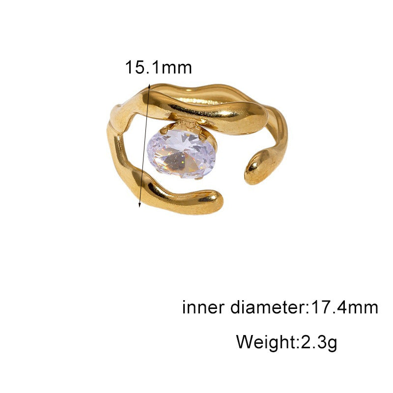 Minimalist 18K Gold Plated Geometric Star Cubic Zirconia Inlay Stainless Steel Open Ring for Women