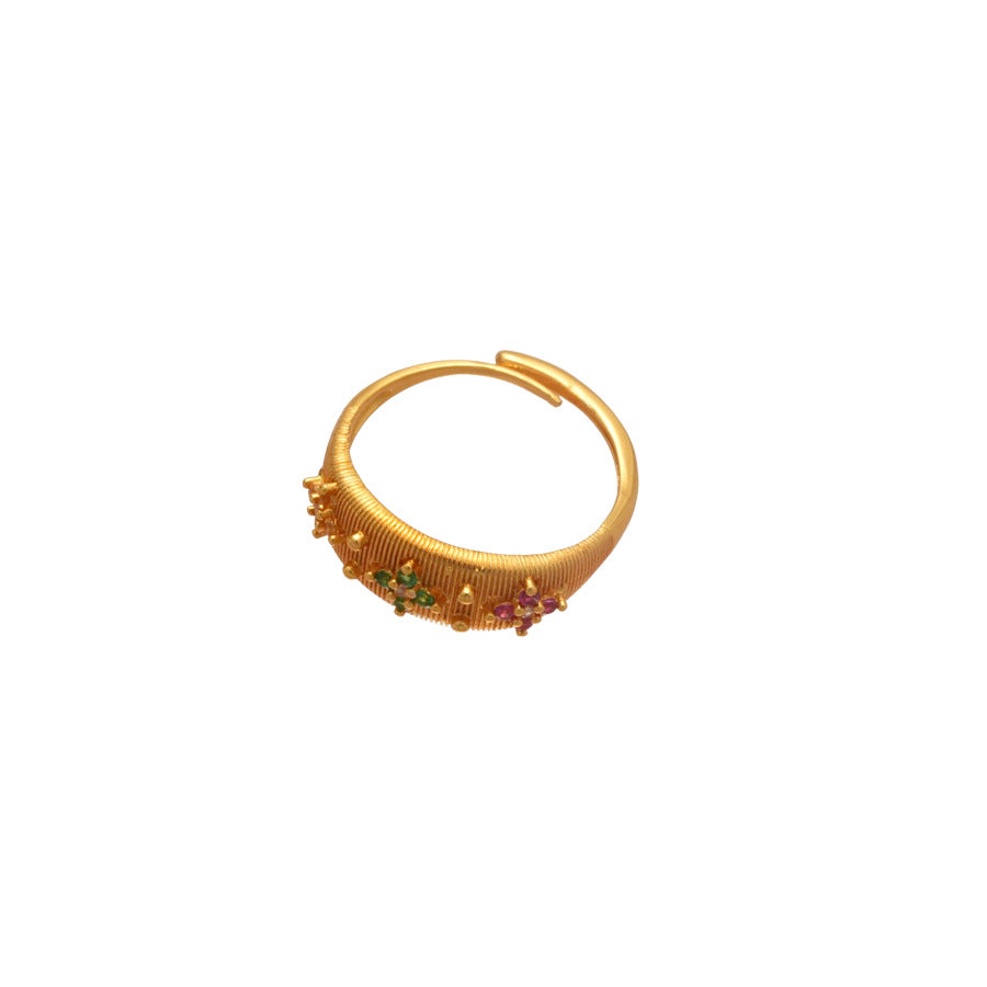 Anello aperto floreale per donna ispirato al vintage in rame con finitura smaltata e accenti di zirconi