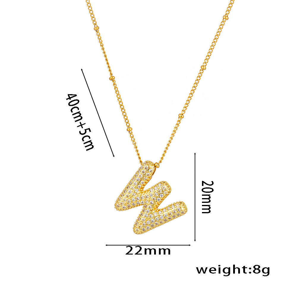 Fashion Unisex 18K Gold Plated Titanium Steel Alphabet Pendant Necklace with Micro-Set Zircon