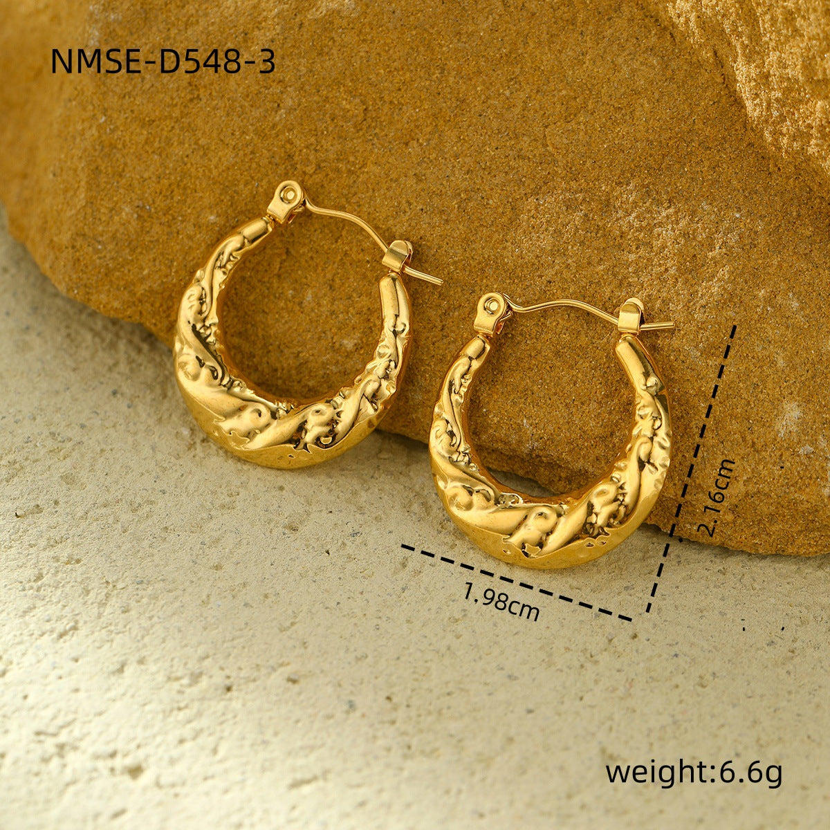 Orecchini da donna in acciaio al titanio con texture geometrica alla moda e finitura placcata, perni ipoallergenici in acciaio inossidabile con un lussuoso fascino minimalista