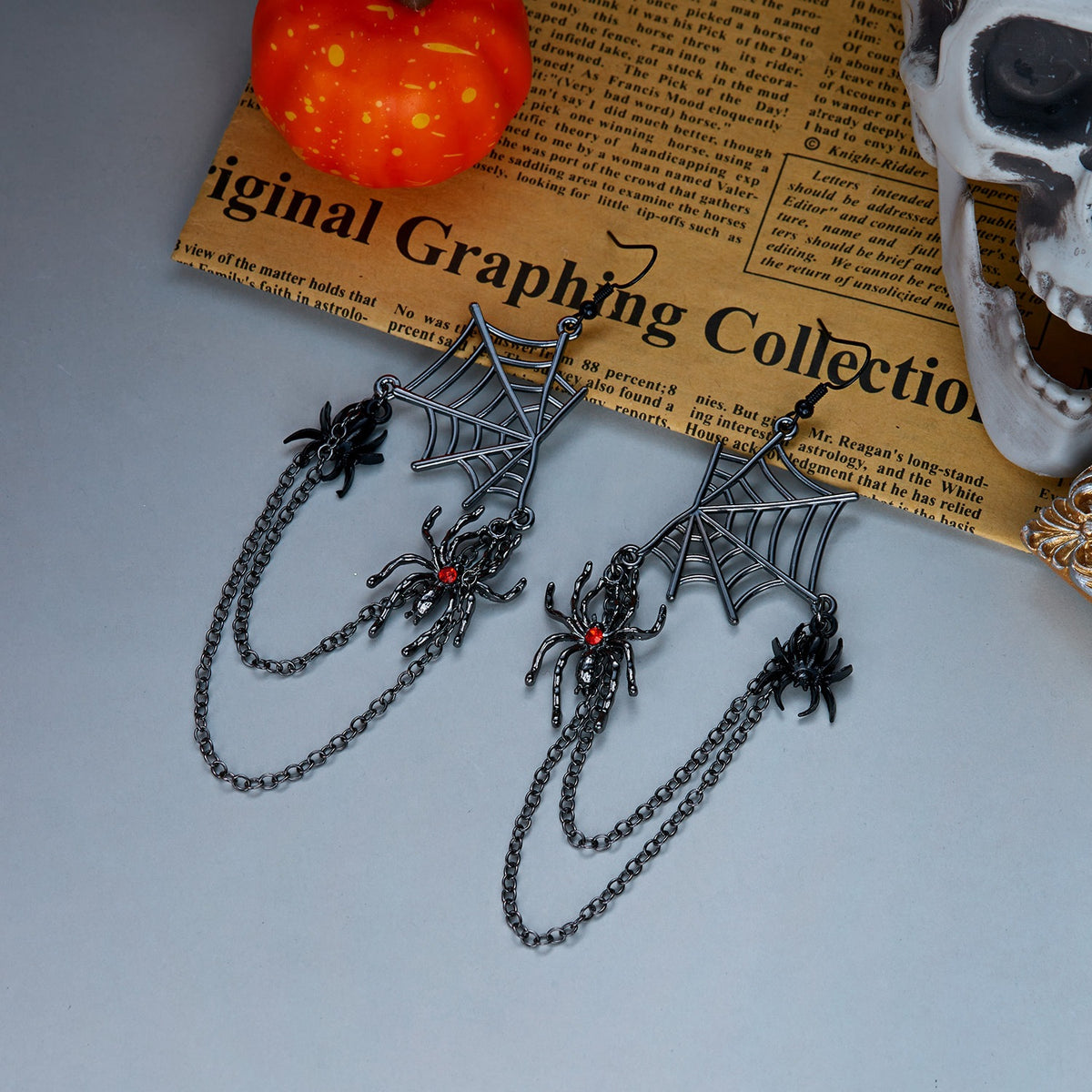 Punk Hollow Spider Web Tassel Earrings Alloy Plated Studs for Unisex