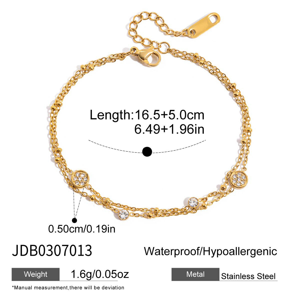 Pulsera geométrica de acero inoxidable chapado para mujer con detalles de pedrería Joyería de mano de lujo minimalista