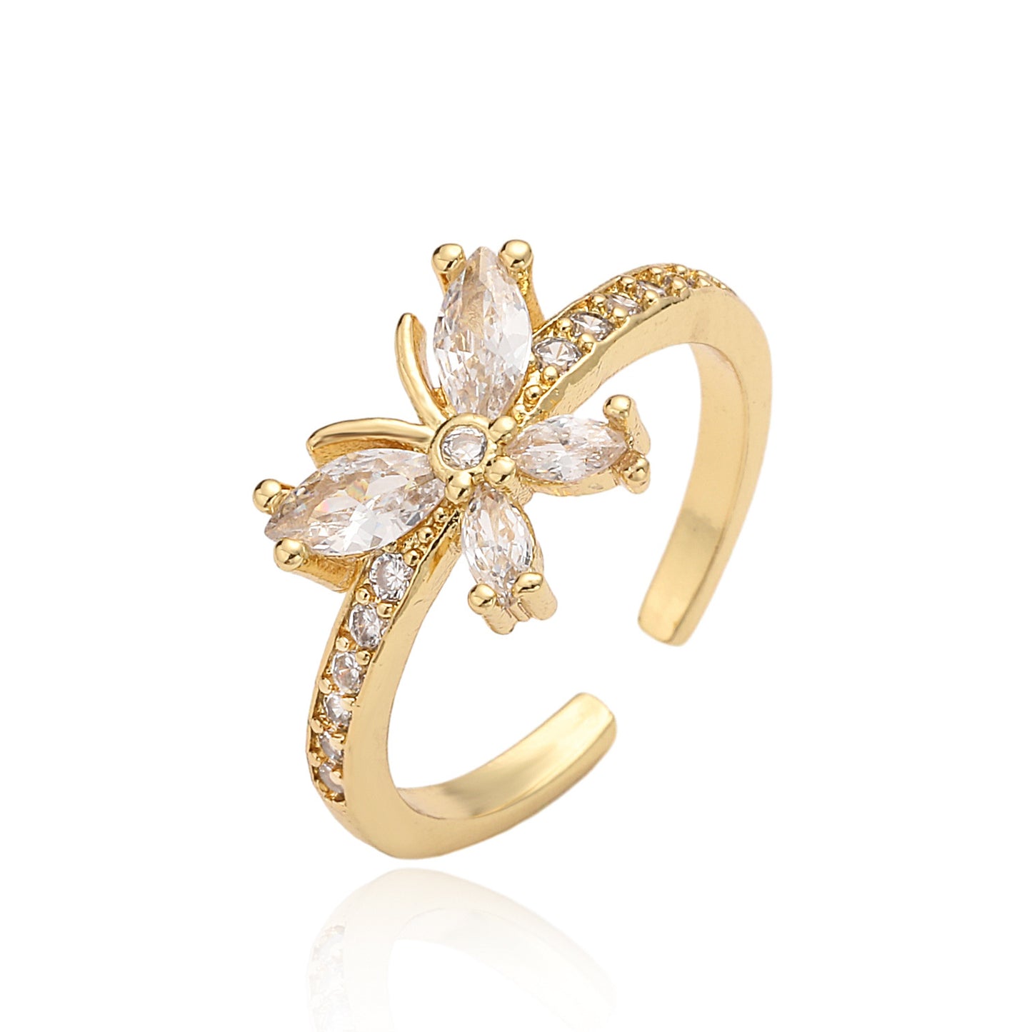 Minimalist Geometric Butterfly-Shaped Copper Ring for Women with Micro-Pavé Setting