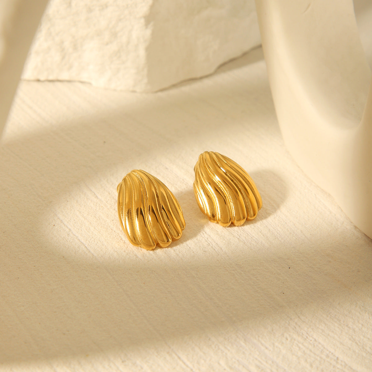 Minimalist 18K Gold Plated Stainless Steel Geometric Stripe Stud Earrings for Women