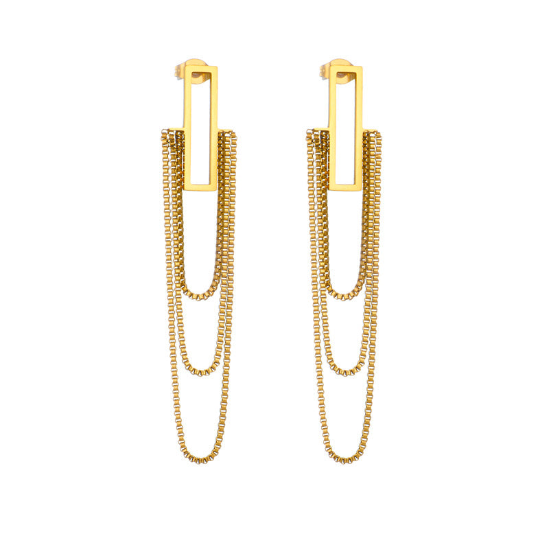 Orecchini a Nappa in Acciaio al Titanio Geometrici Chic con Placcatura in Oro da Donna