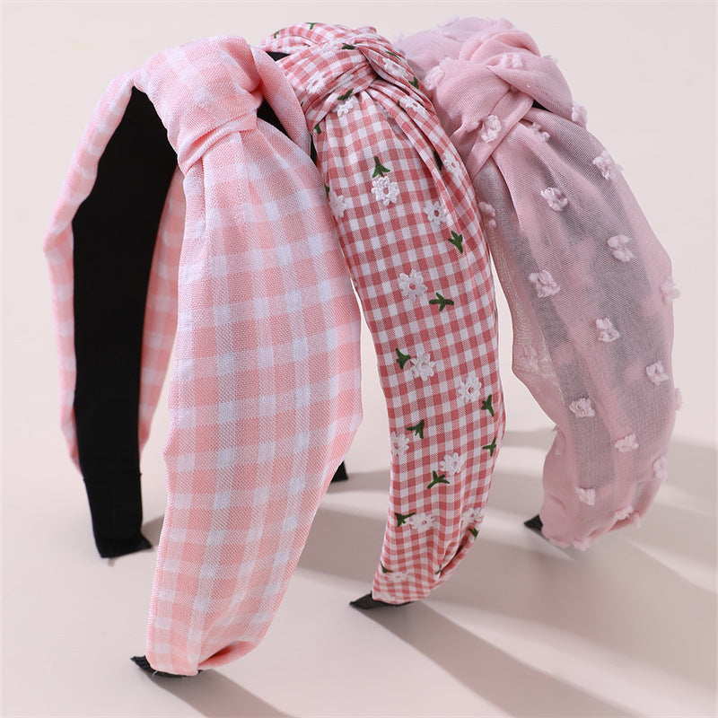 Set de diademas para niñas de 6 a 10 años con diseño de cuadros vichy rosas y lunares, remates de encaje y recubrimiento de resina