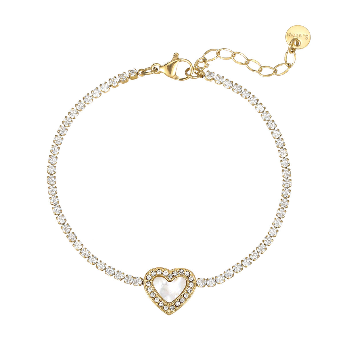 Pulsera de Acero Inoxidable con Forma de Corazón, Estilo OL a la Moda, con Incrustaciones de Circones y Baño de Oro de 18K para Mujer