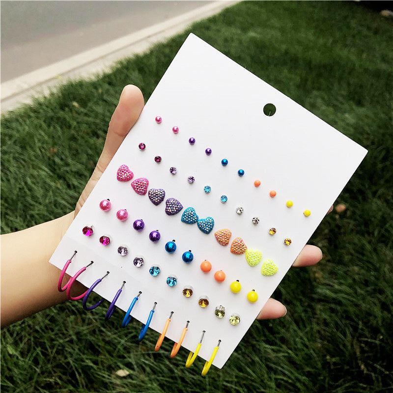 Sweet Minimalist Candy Color Heart Geometric Plated Alloy Stud Earrings Set for Women