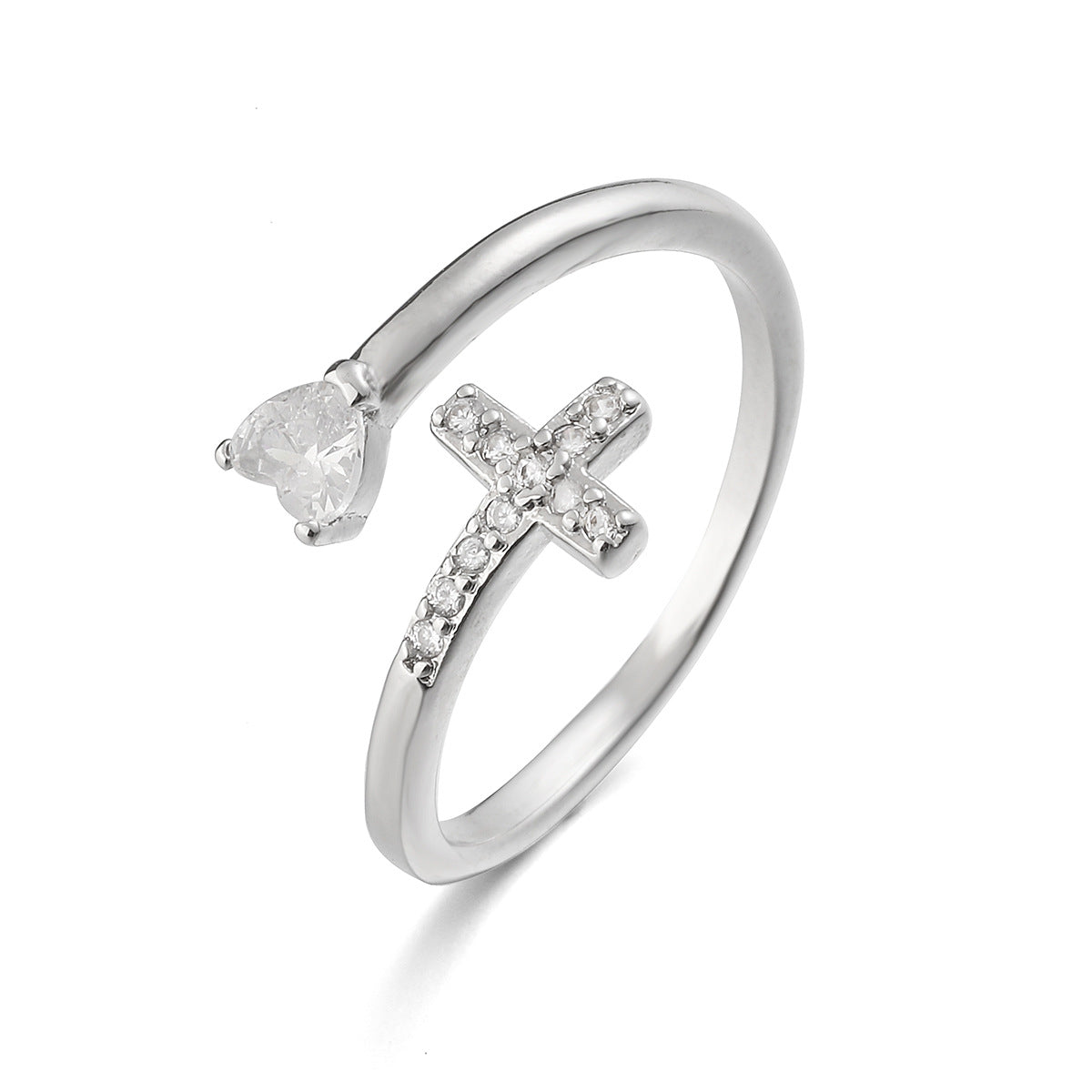 Minimalist 18K Gold Plated Brass Micro-inlay Cubic Zirconia Heart Cross Geometric Open Ring for Women