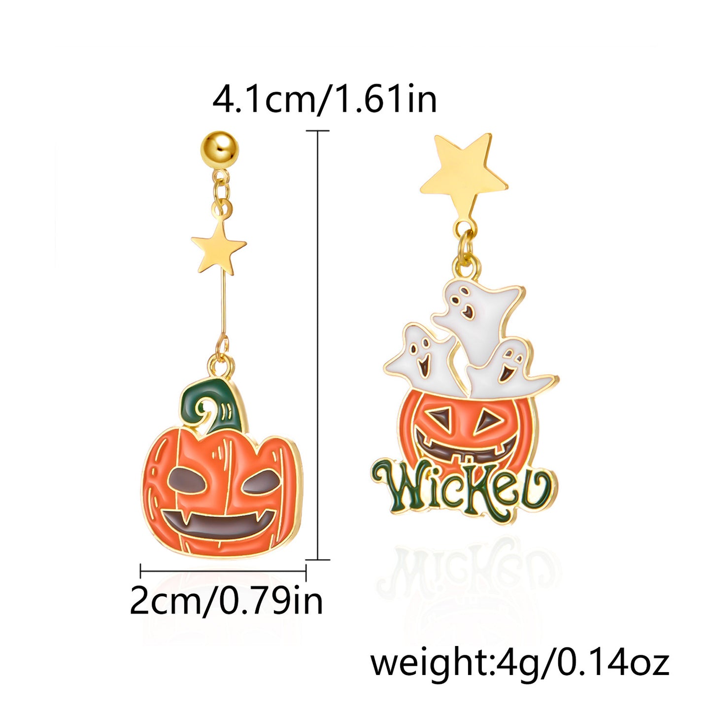 Pendientes de Calavera y Calabaza de Halloween a la Moda con Ganchos de Aleación Bañados en Oro para Mujer