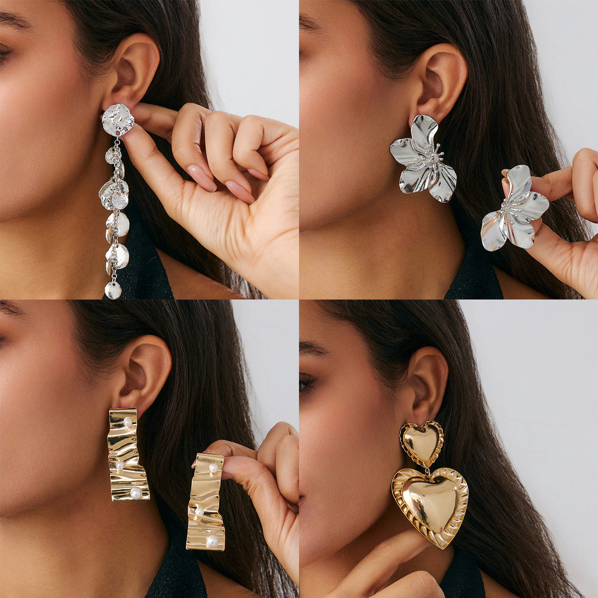 Sweet Punk Heart Floral Alloy Plated Earrings for Women