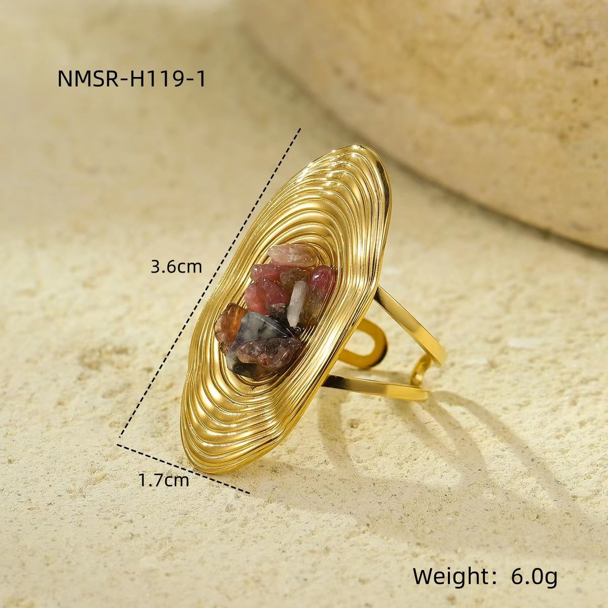 Anillo minimalista de acero inoxidable con forma ovalada e incrustaciones de piedra natural para mujer, joyería de lujo