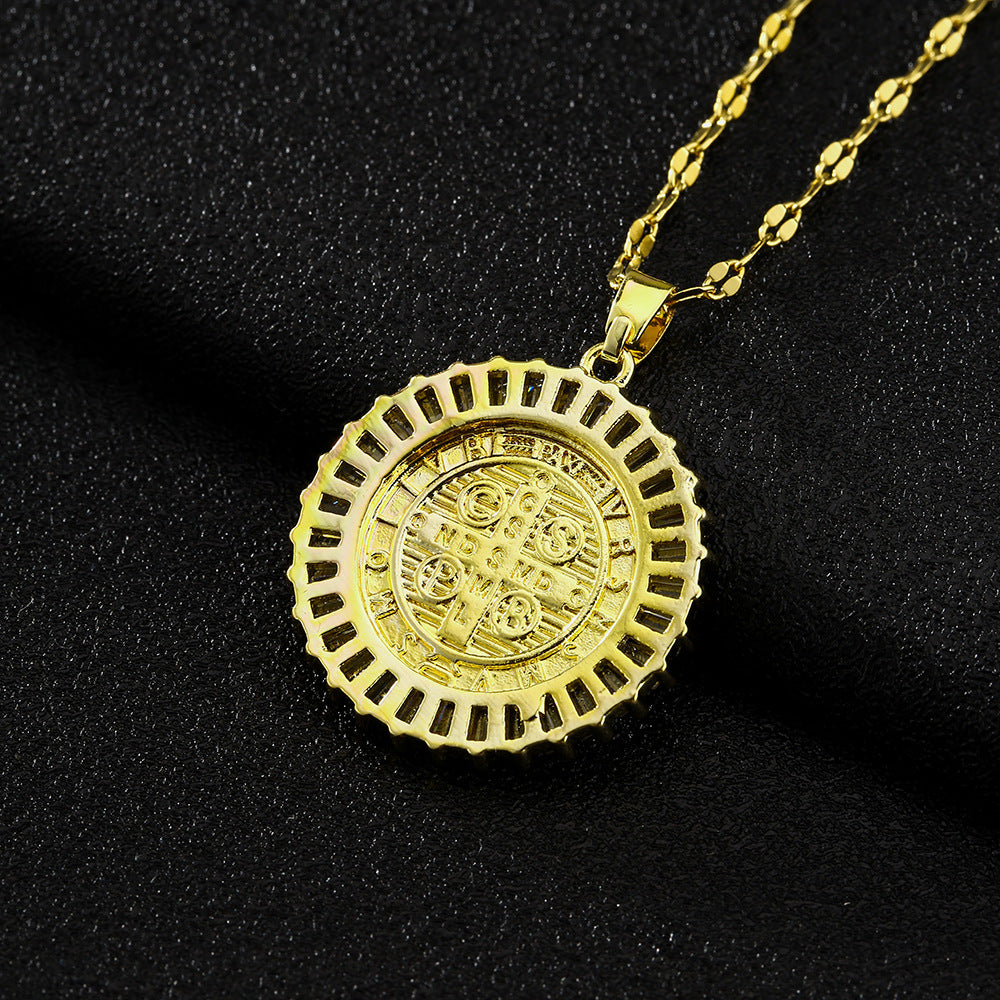 Collar de acero inoxidable con colgante geométrico minimalista de San Benito para mujer, con charm de cobre chapado en oro y cadena con diseño de labios