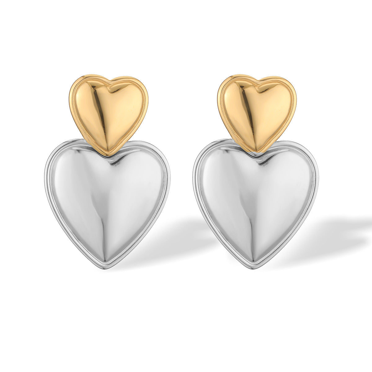 Minimalist Heart-Shaped Polished Stainless Steel Earrings for Women with Gold Plating