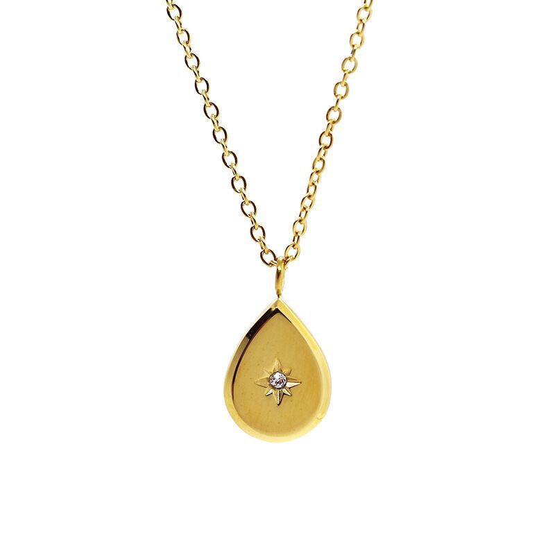 Collana con ciondolo quadrato a goccia tridimensionale a forma di ottagramma in stile francese romantico con gemma in acciaio al titanio con placcatura in oro per una ritenzione del colore a lungo termine