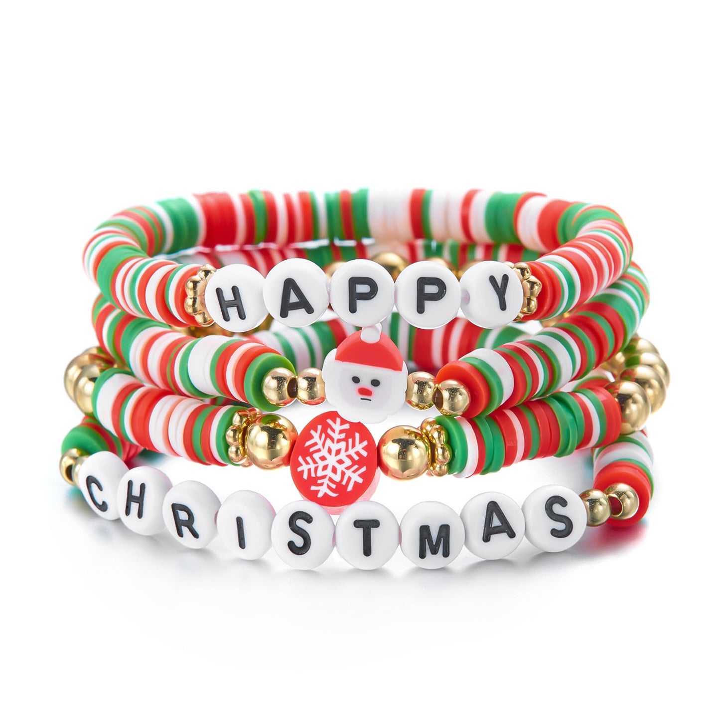 Christmas Cartoon Character Resin Bracelet Set with Snowflake Reindeer Bell Santa Claus Elements Casual Unisex Jewelry