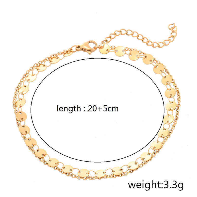 Minimalist Fashion-Forward Geometric Stainless Steel Double-Layer Circle Bracelet for Women with Plated Finish