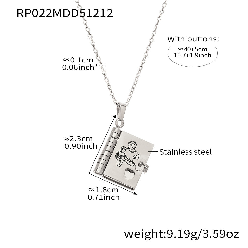 Minimalist 18K Gold Plated Geometric Book Pendant Stainless Steel Necklace for Women