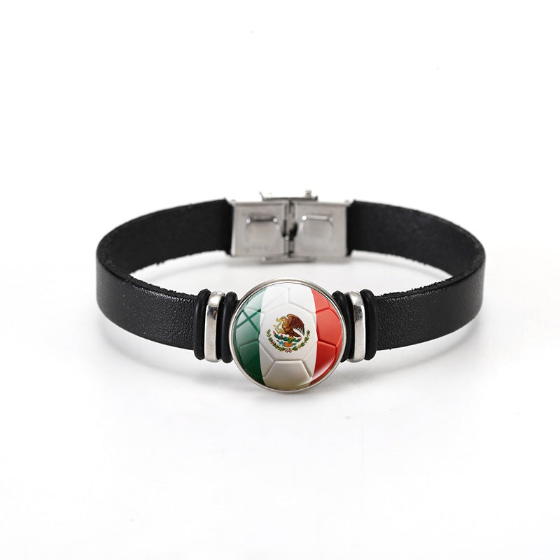 Unisex Geometric Round Leather Bracelet with Snap Button