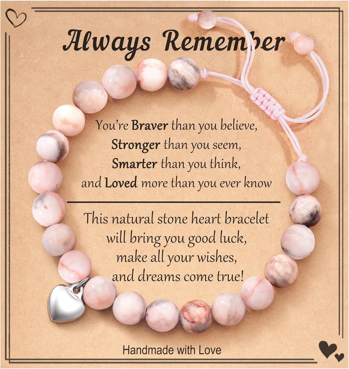 Handmade Geometric Heart Zebra Print Natural Stone Beaded Bracelet Unisex Fashion Jewelry