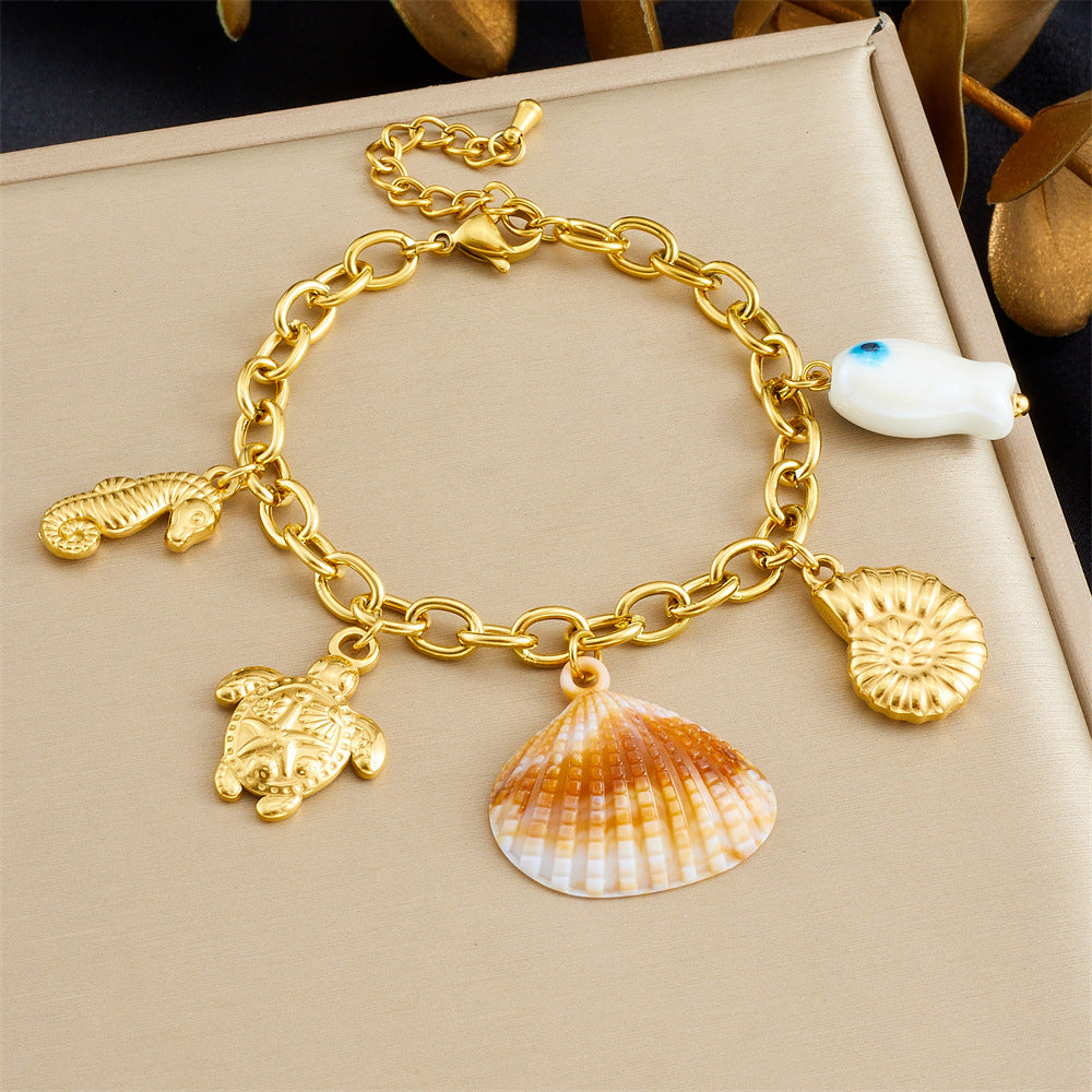Fashion Gold Plated Stainless Steel Animal Crab Starfish Sea Creature Charm Bracelet for Women
