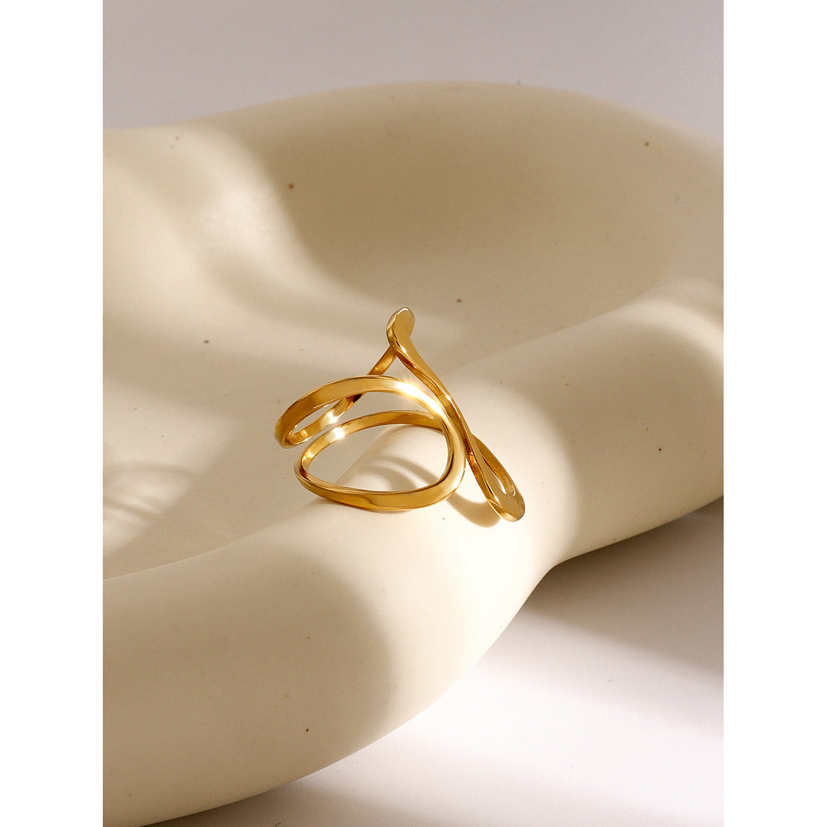 Unique Irregular Open Ring 18K Gold Plated Stainless Steel Minimalist Line Design Unisex Jewelry