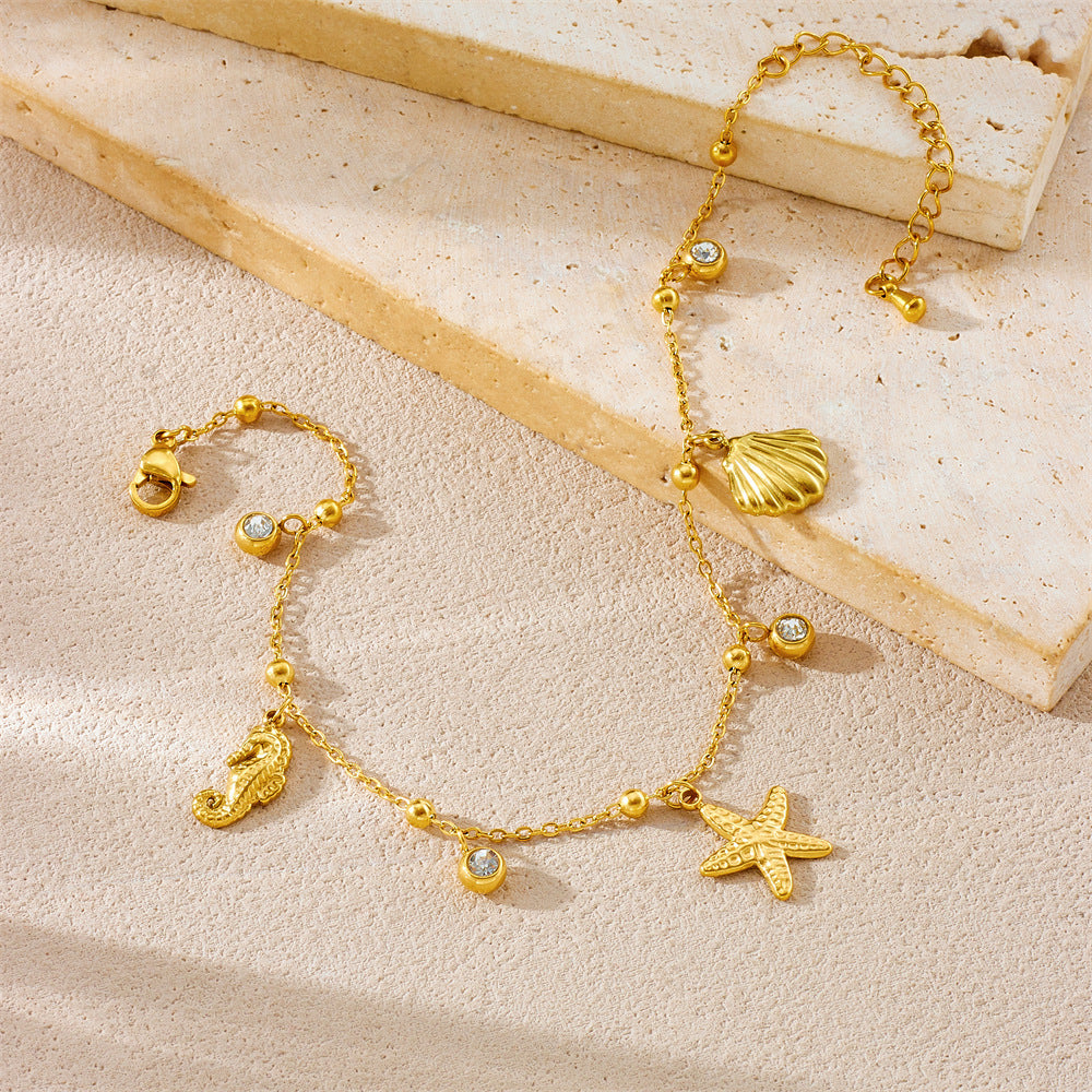 Stainless Steel Starfish Scallop Seahorse Anklet for Women