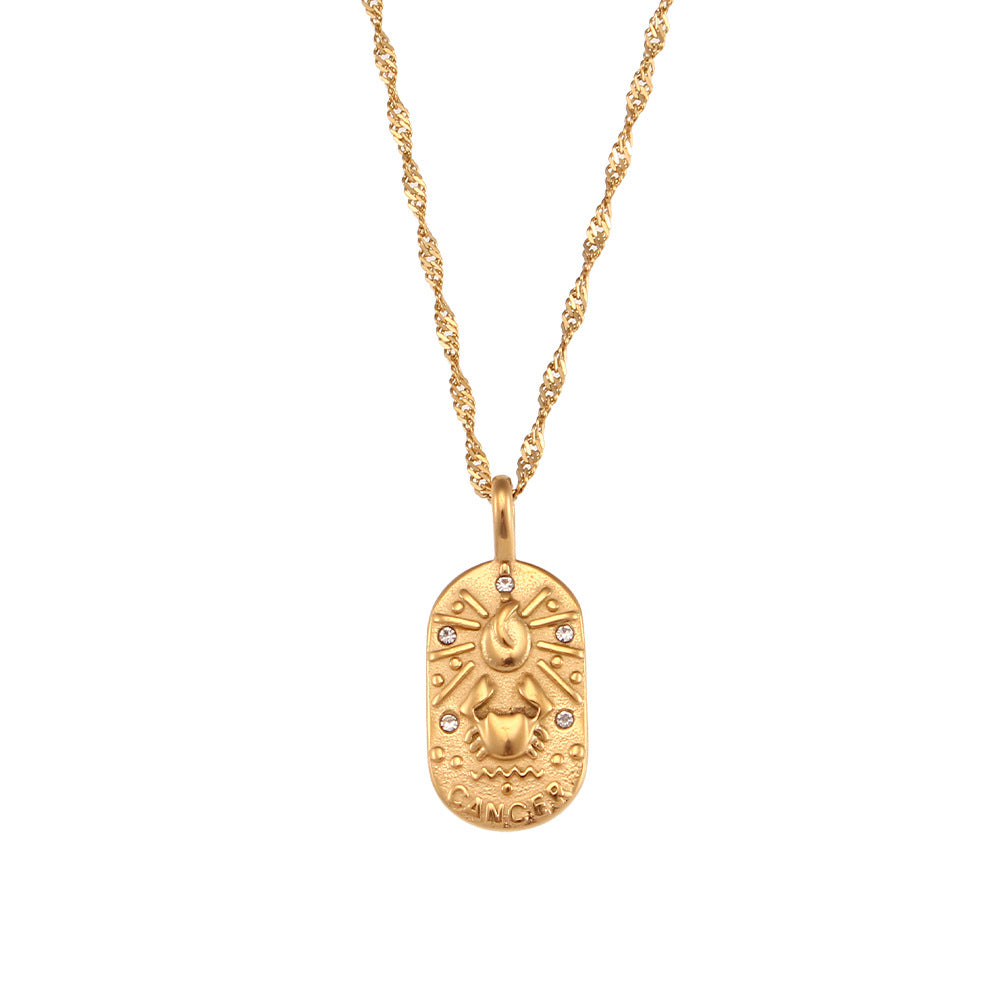 Collana con Pendente Zodiacale Retrò Minimalista in Acciaio Inossidabile con Intarsio di Strass da Donna