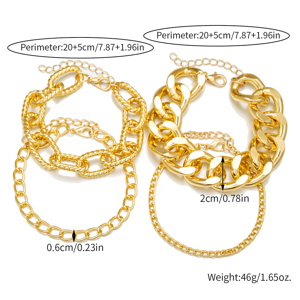 Multi-Layer Geometric Round Iron Plated Cuban Link Chain Bracelet Set